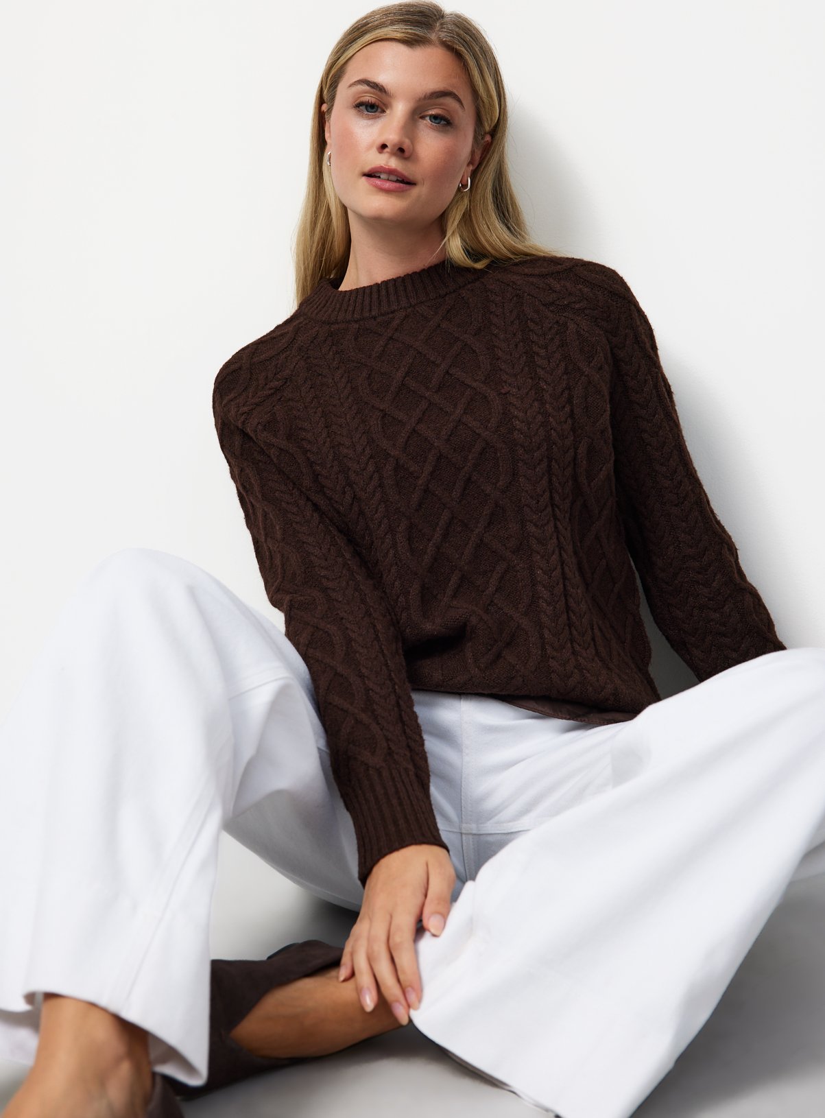 Dark Brown Chunky Oversized Cable Jumper S - Image 1 thumbnail